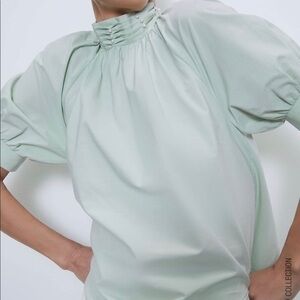 ZARA PEARL POPLIN BLOUSE
